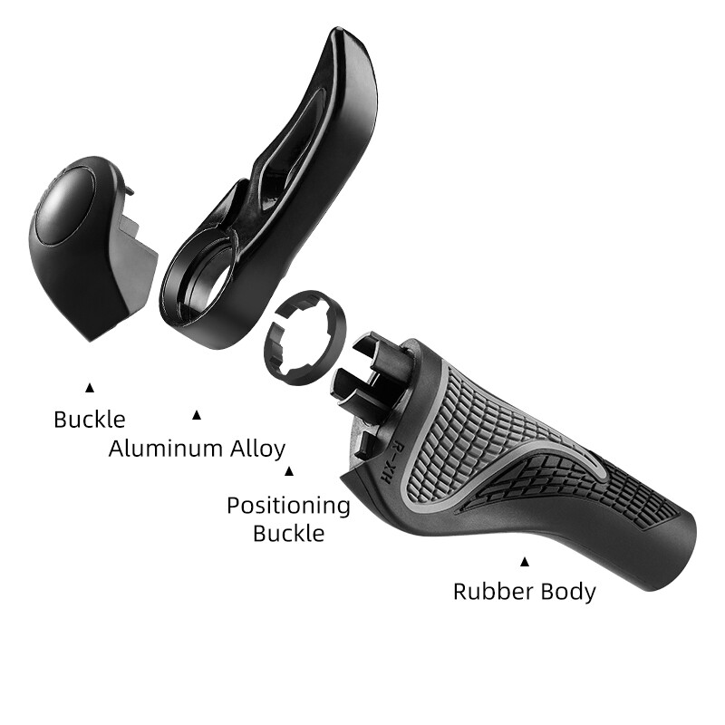 ROCKBROS MTB Bike Lock-on Handlebar Grips Rubber&Aluminum Barend Bar Ends Black