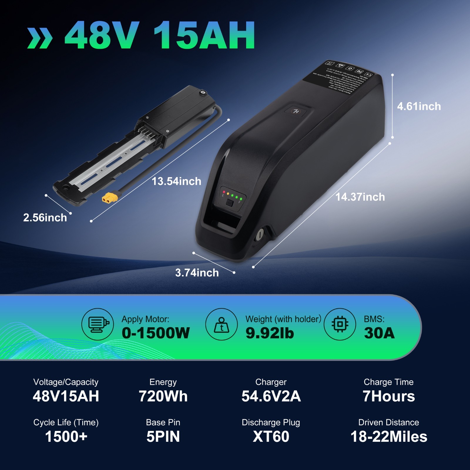 36V/48V/52V 10AH/15AH/20AH electric bicycle lithium battery for 200W-2000W Motor