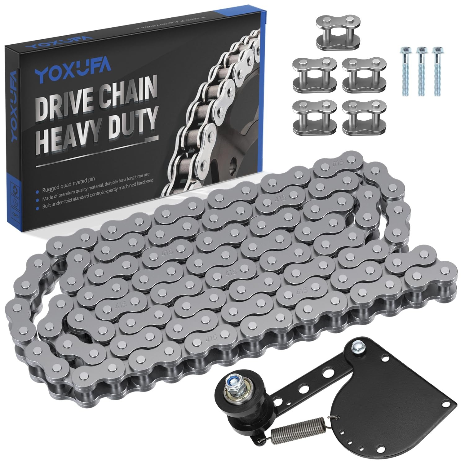 415H Chain 110L Links with Motorized Bike Chain Tensioner Adjuster Assembly for