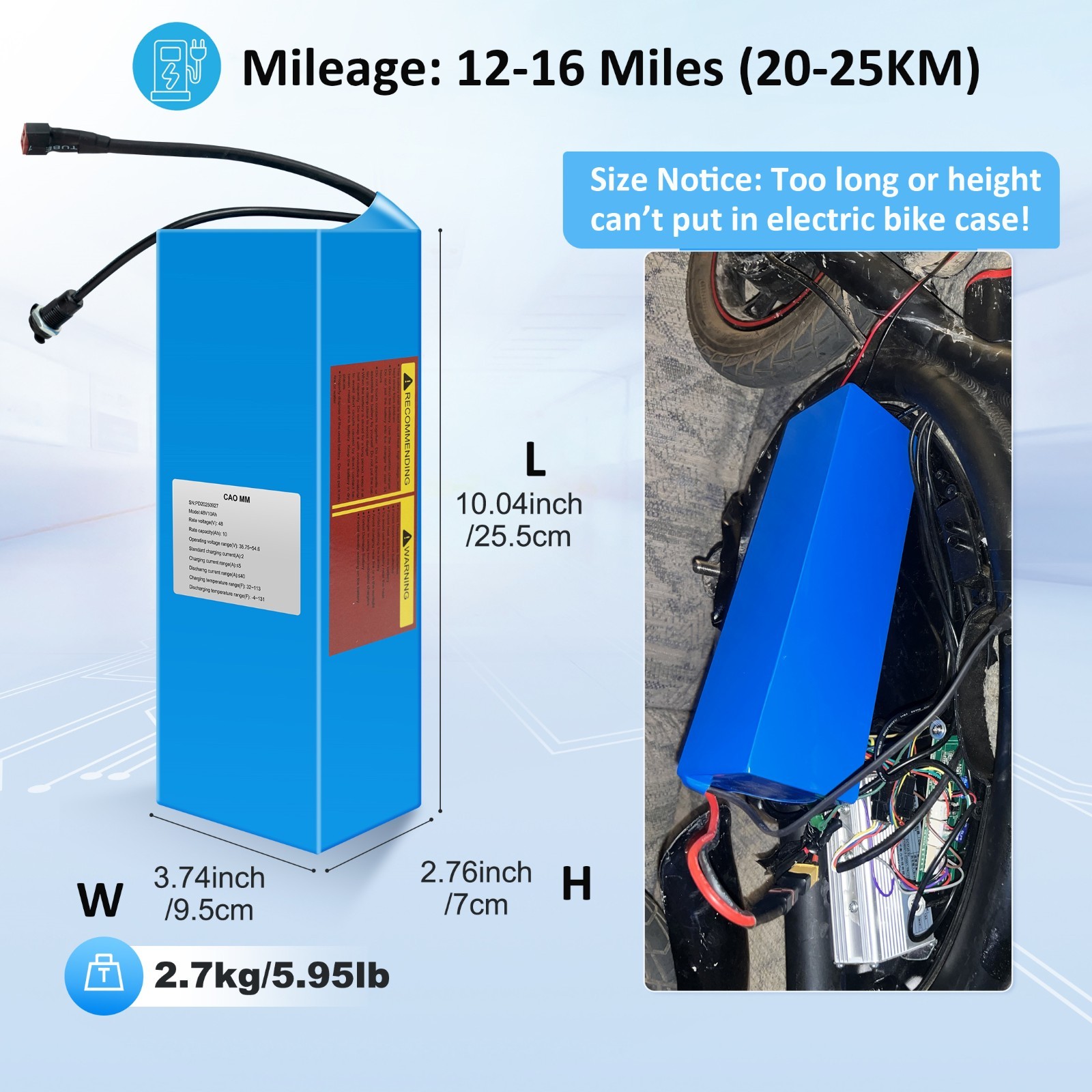 48V Ebike Battery 48V 10AH Lithium Battery for Electric Bicycle 100W-1000W Motor