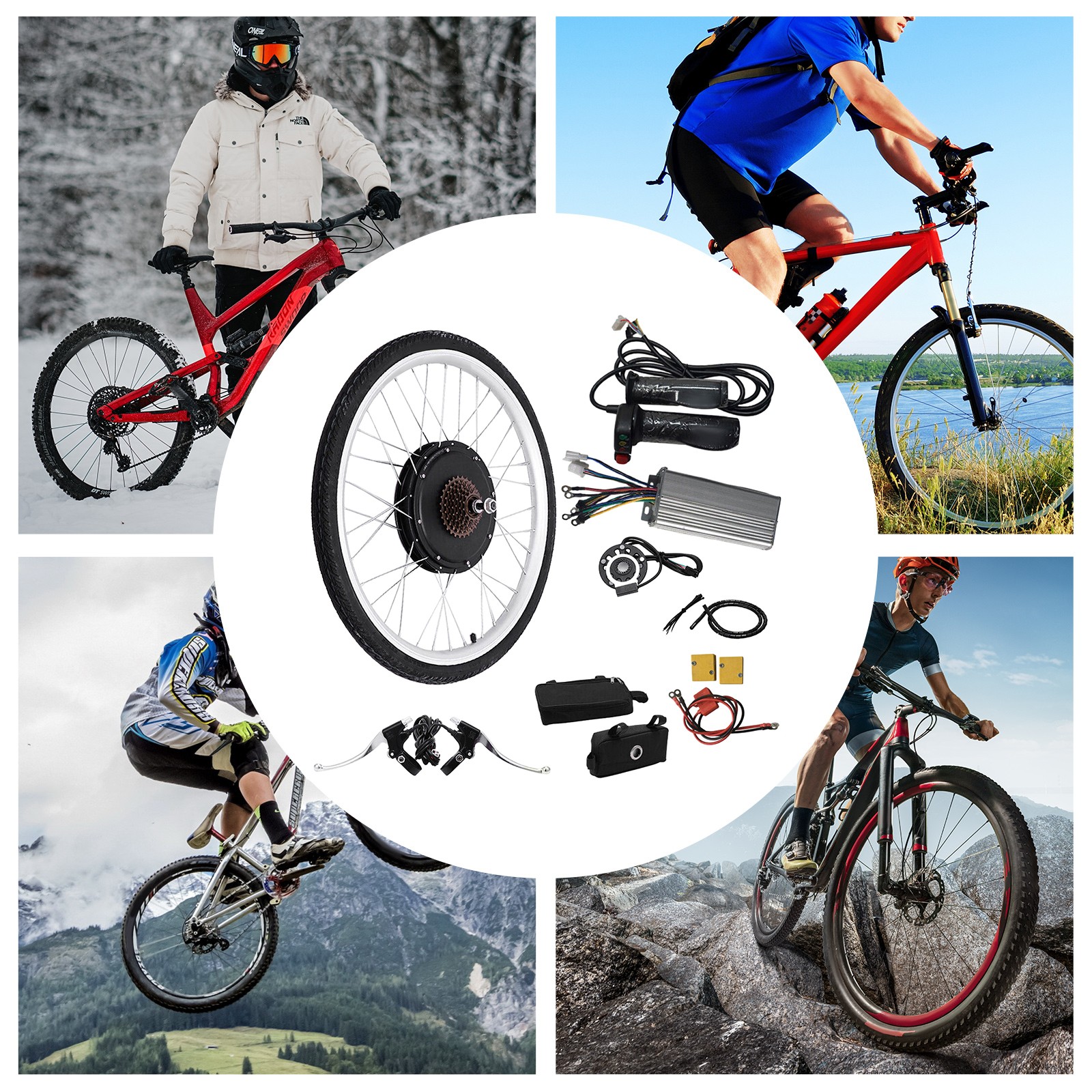 26″ 48V Electric Bicycle Rear Wheel Ebike Hub Motor Conversion Kit 1000W