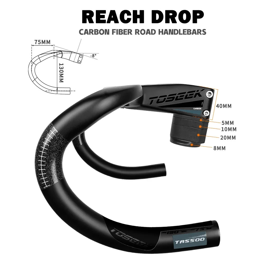 Bicycle Drop Bar Carbon Integrated Handlebar 28.6mm with Bike Computer Holder