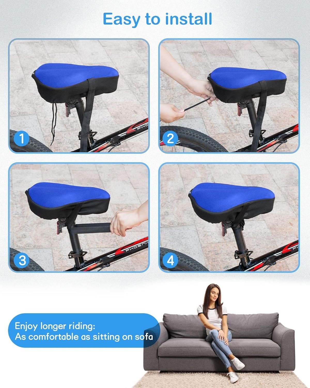 Comfortable and Protective Gel Bike Seat Cover – 11×10 inches, Breathable Design