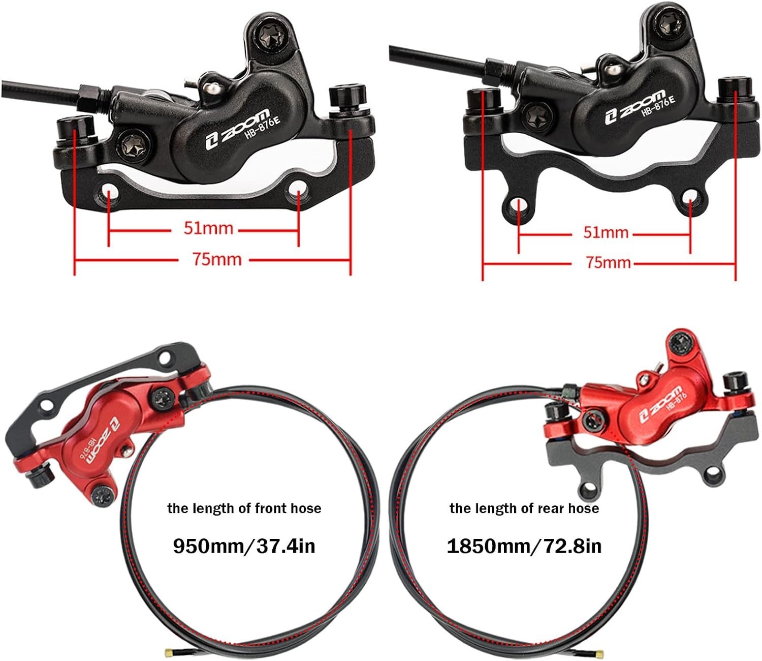 E-Bike Hydraulic Brake Set 4 Piston 180mm Rotors 2/3 Pin Connectors Aluminum
