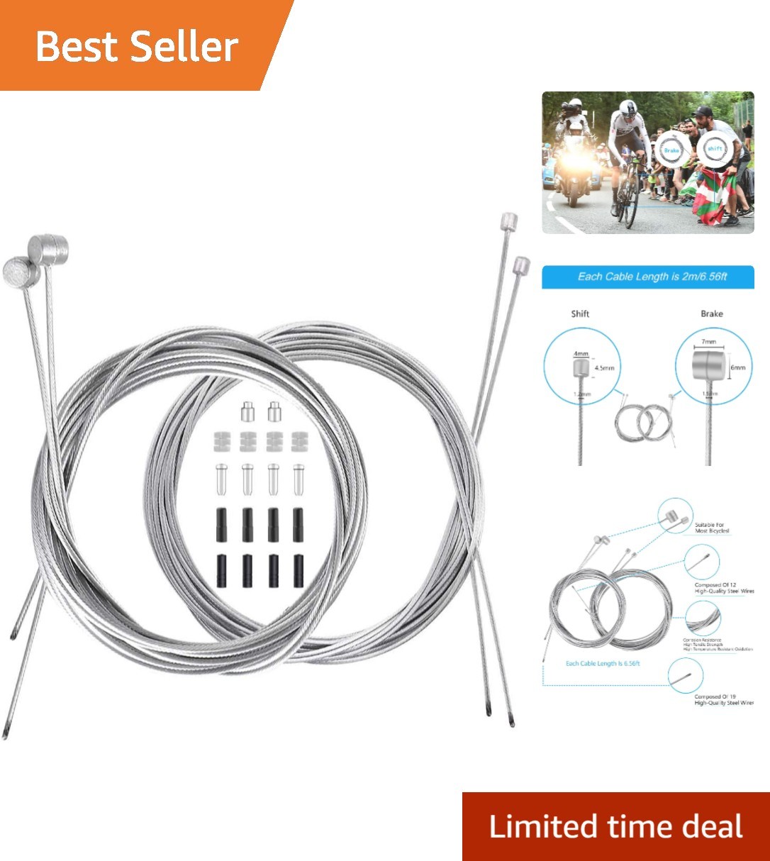 Versatile Bike Brake & Shifter Cable Set – Heavy Duty, 18 PCS for Quick Repairs