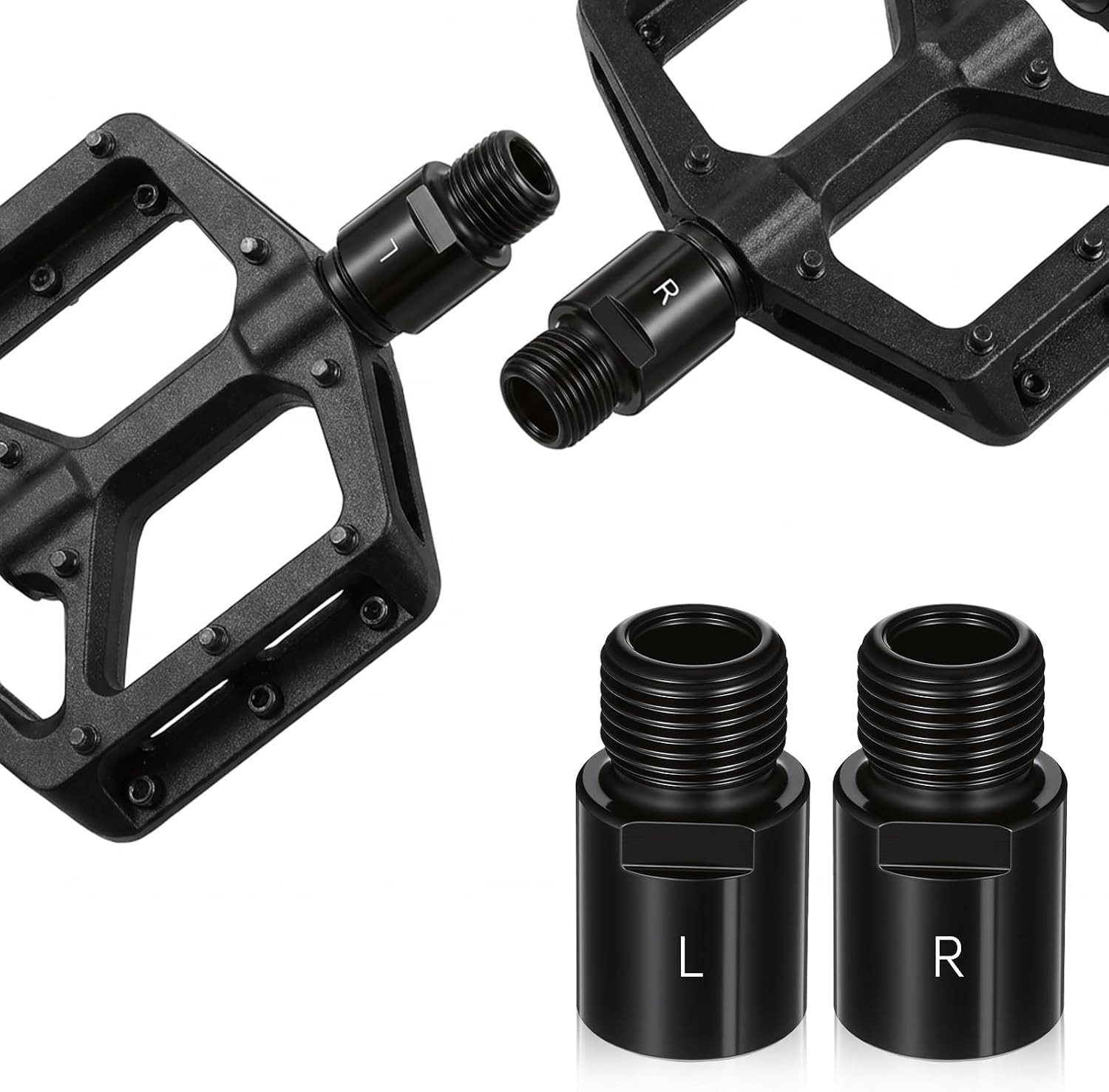 Bike Pedal Extenders, Black Steel Bicycle Pedal Adapter Extended Fit 9/16 Inch S