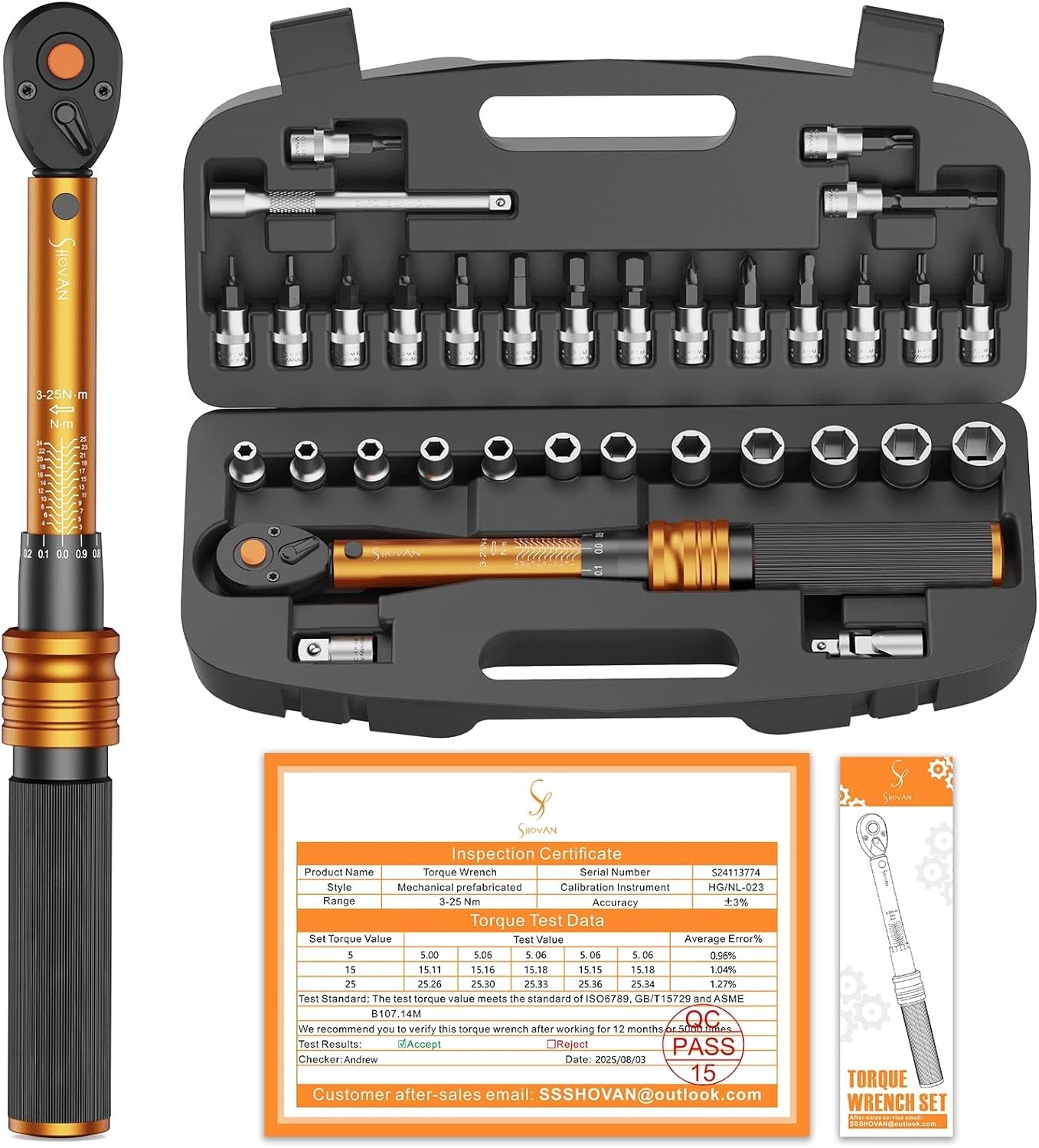 Torque Wrench Bicycle 1/4 Inch, 3-25 Nm, ±3% Error Accuracy, 72 Tooth…