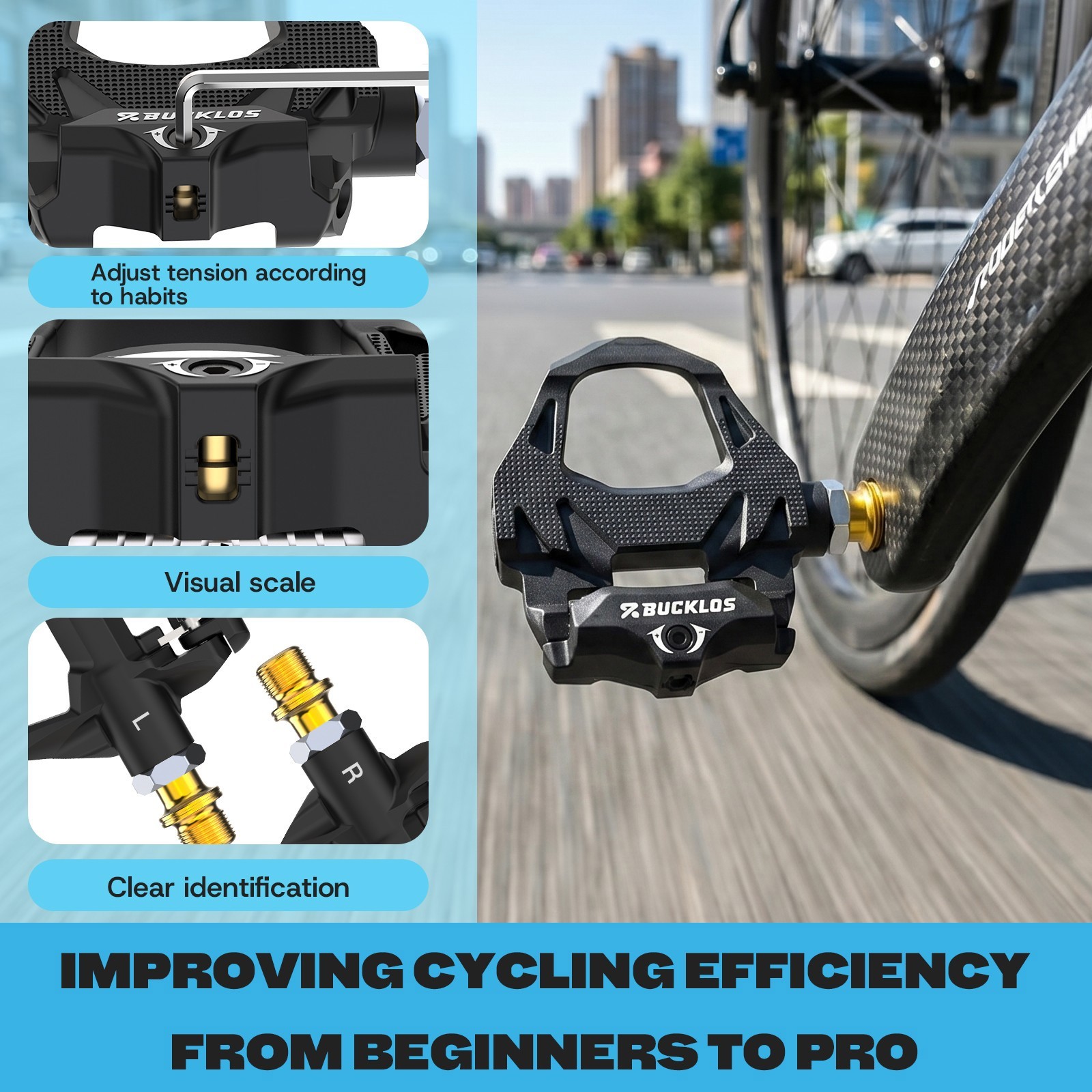 Road Bike Pedal For SPD-SL/KEO System Self-Locking Pedal With Cleats Nylon CR-Mo
