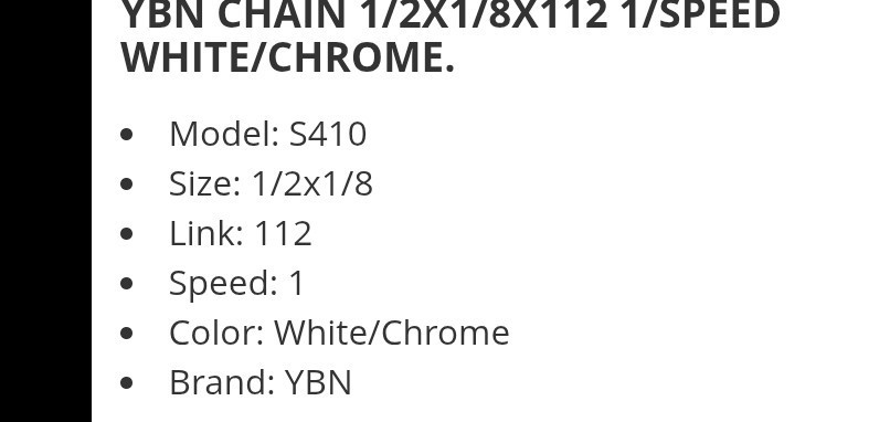 SINGLE SPEED BICYCLE CHAIN WHITE & CHROME 1/2″X1/8″X 112,CRUISER,BMX