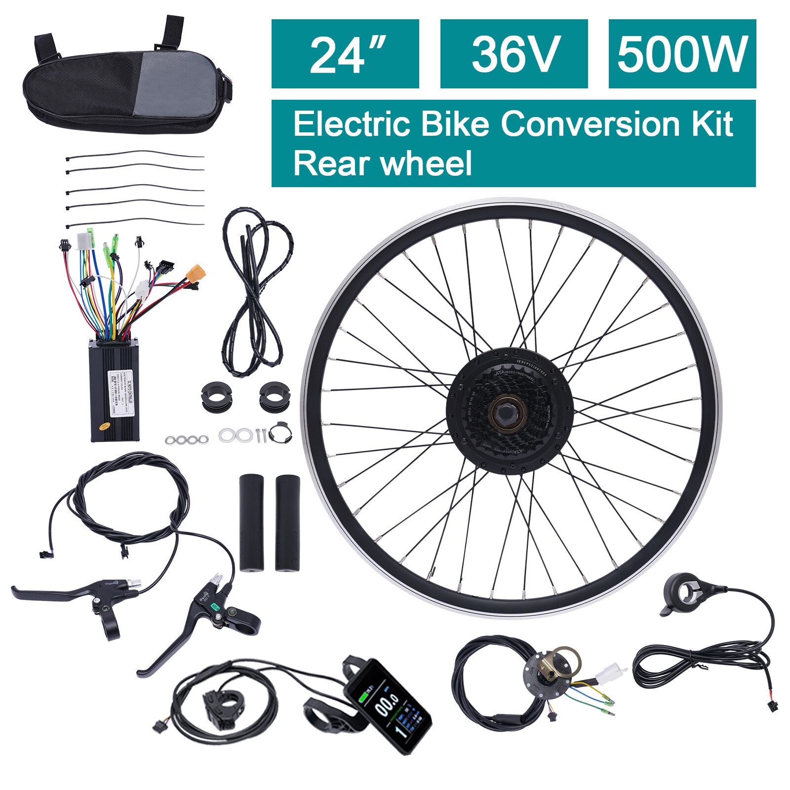 24 inch E-Bike Conversion Kit 36V 500W Electric Bicycle Rear Wheel Motor Hub Set