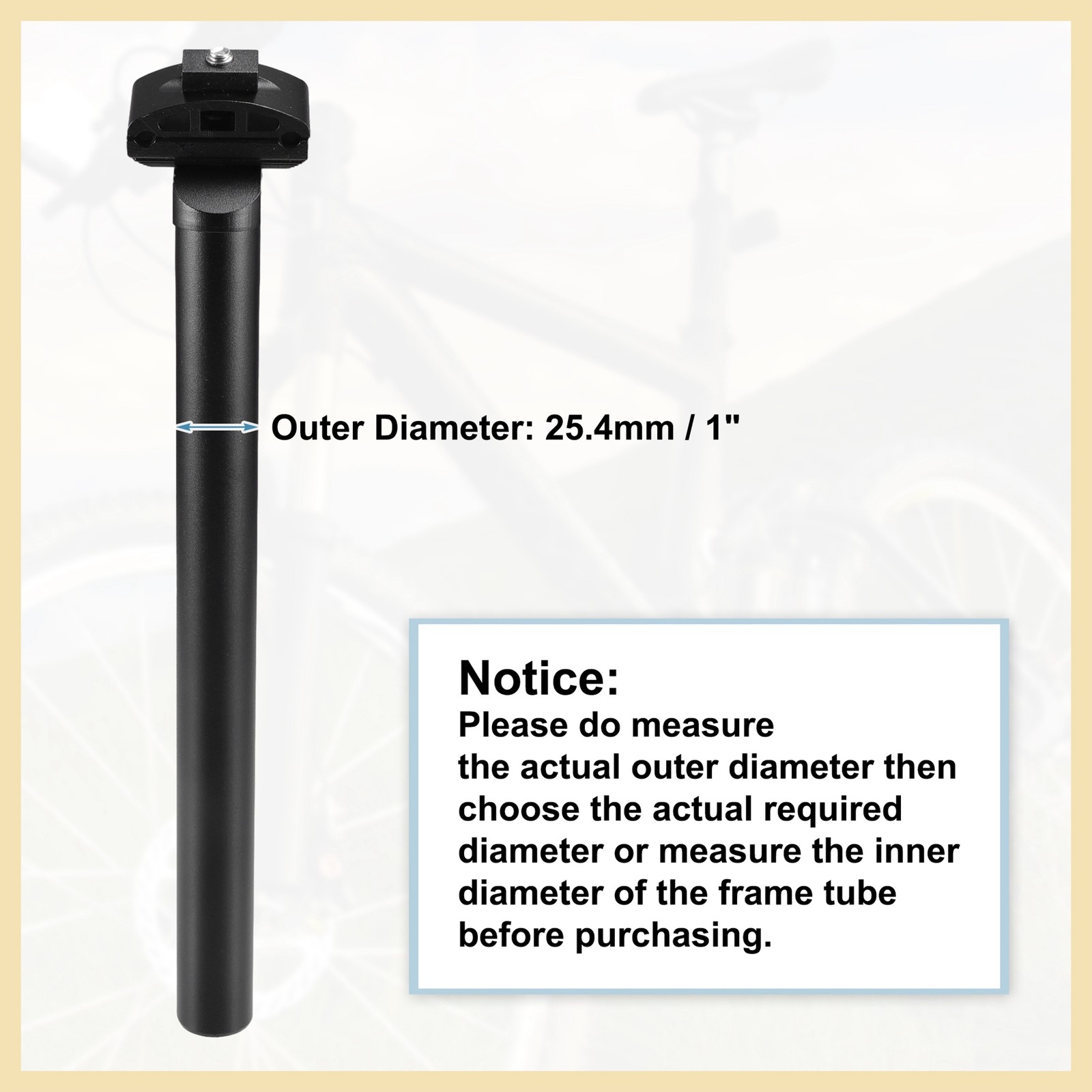 25.4x300mm Bike Seat Post Aluminum Alloy Bicycle Bike Seat Tube Mount Black New