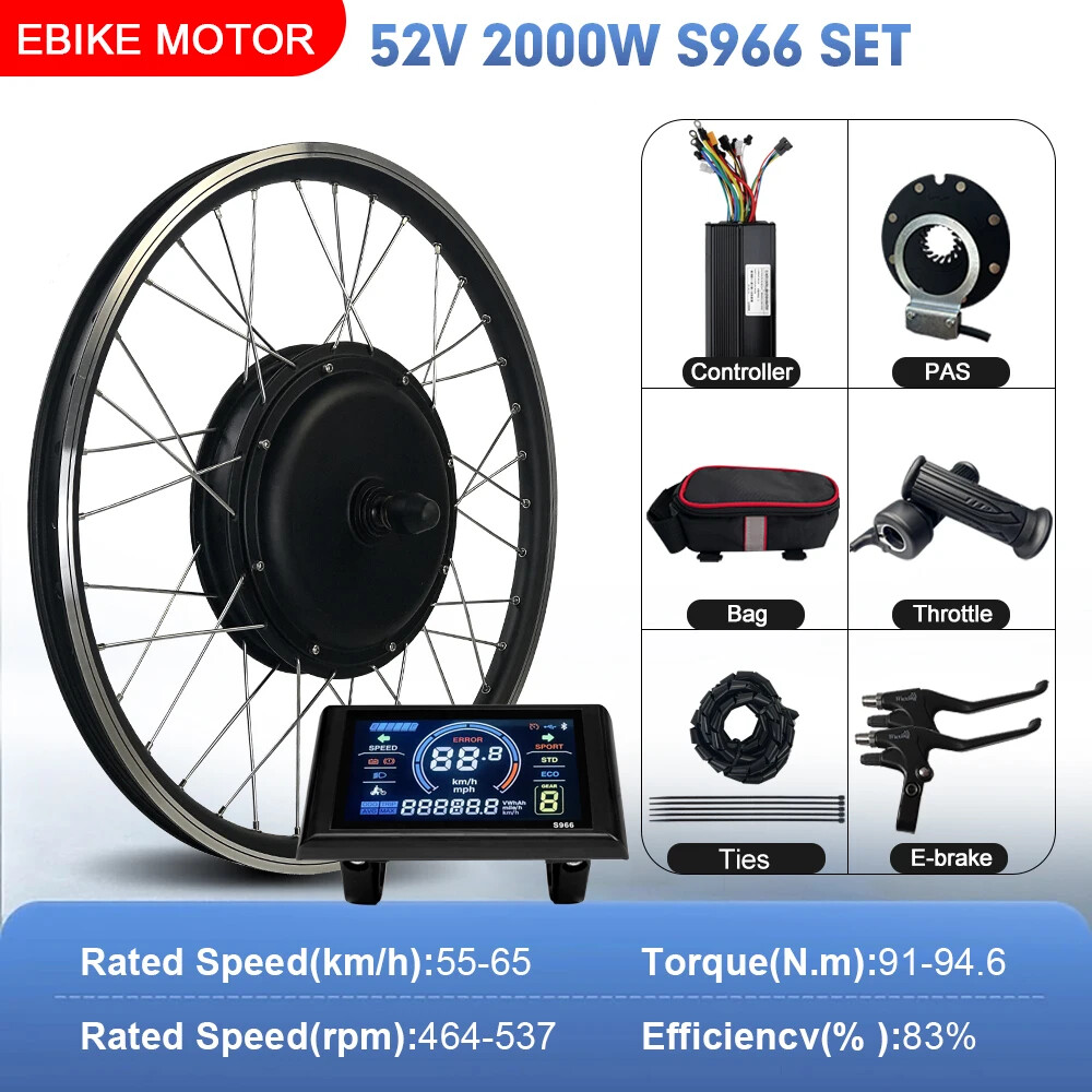 52V 2000W MTB Electric Bike 20-29inch 700C Brushless Rear Rotate Hub Motor Wheel