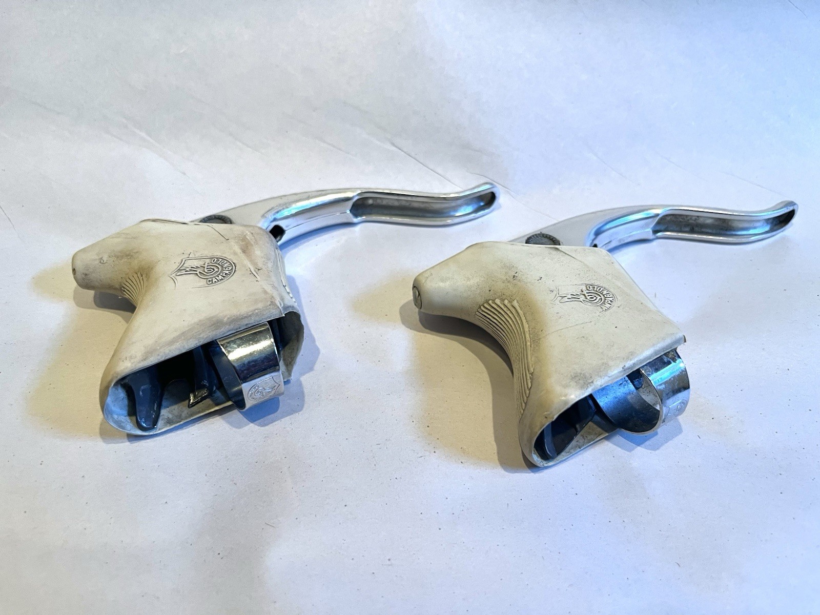 Vintage Campagnolo C-Record Road Drop Bar Brake Levers 23.8mm White Hoods