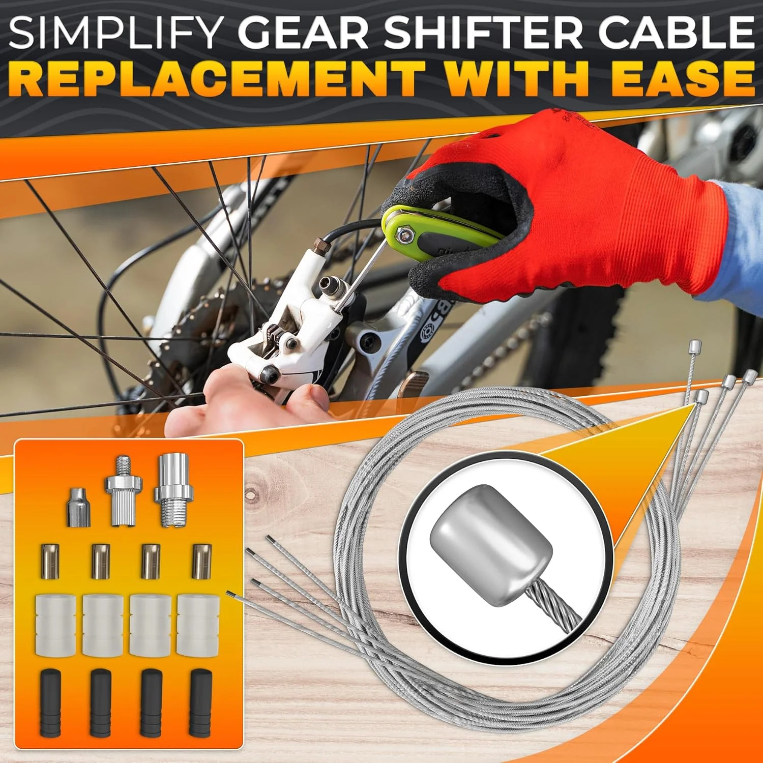 8 Pcs Bike Brake Cable Kit with Bike Shifter Cable – Stainless Steel Wire Set, C