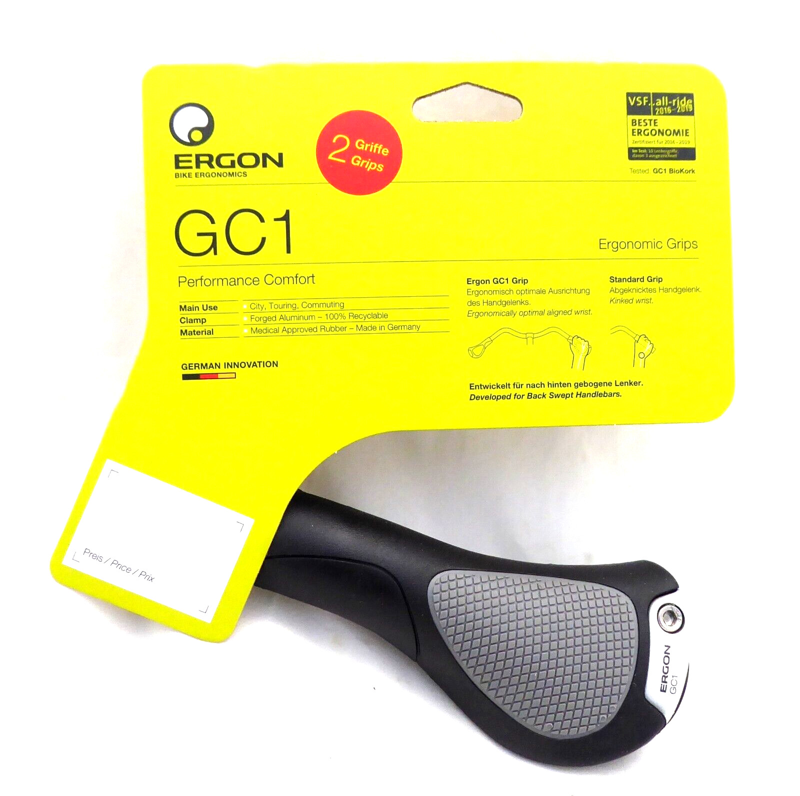 Ergon GC1 Grips – Black/Gray, Lock-On