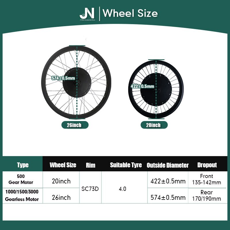 48V 1000W 1500W 72V 3000W Fat E-bike Snow Brushless Non-Gear Rear Rotate Motor