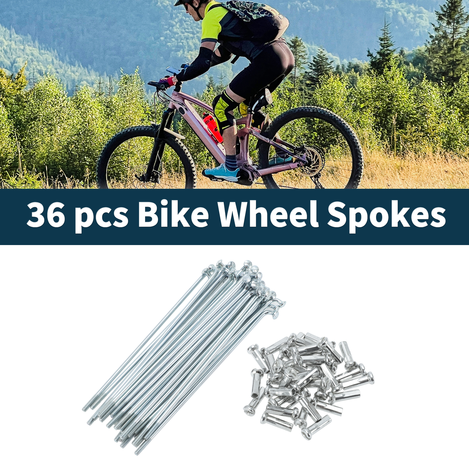 1 Set 14G 74mm Length Bicycle Spokes Nipple Carbon Steel Galvanized Universal