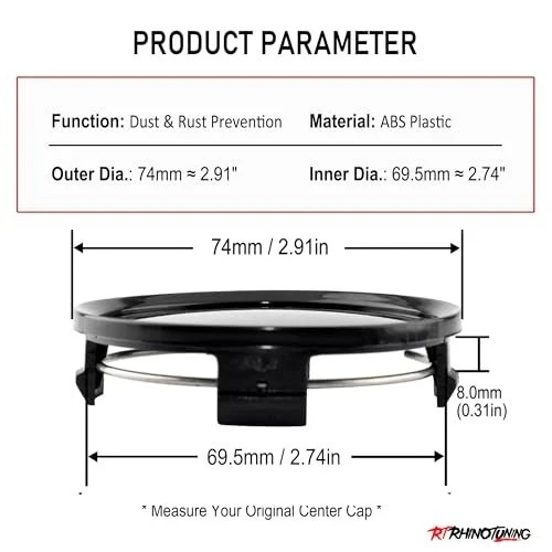 4PCS 74mm Wheel Center Caps Center Cap OD:74mm/2.91in, ID:69.46mm/2.74in Black