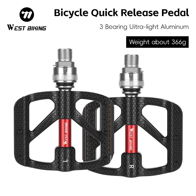 WEST BIKING Bike Pedals Quick Release CNC Seal Bearing 3 Bearings Pedals a Pair