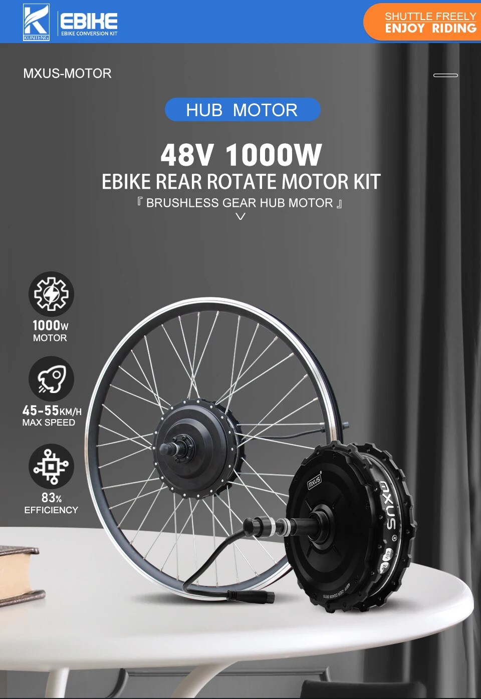 48V 1000W Ebike Motor Kit Rear Brushless Geared Hub Motor Wheel with LCD Display