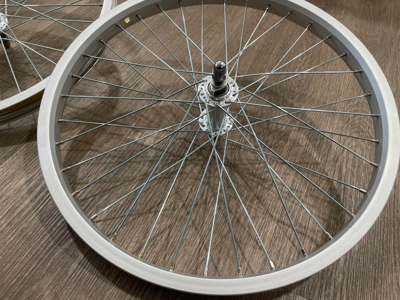 20″ Bicycle Alloy Silver Chrome Wheels 36 Spoke Front & Rear Freewheel 12g BMX