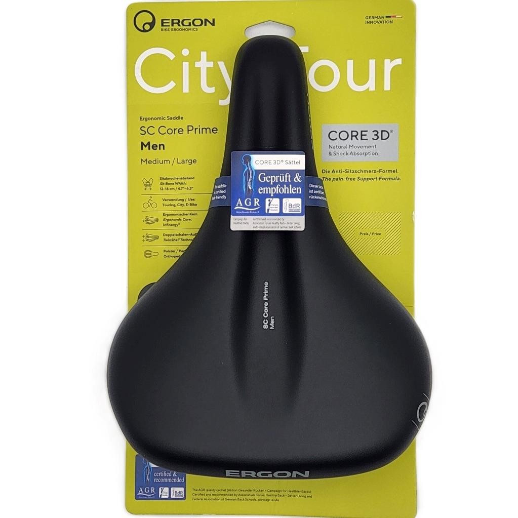 Ergon SC Core Prime Medium / Large Men’s Bicycle Saddle Black Steel Rails