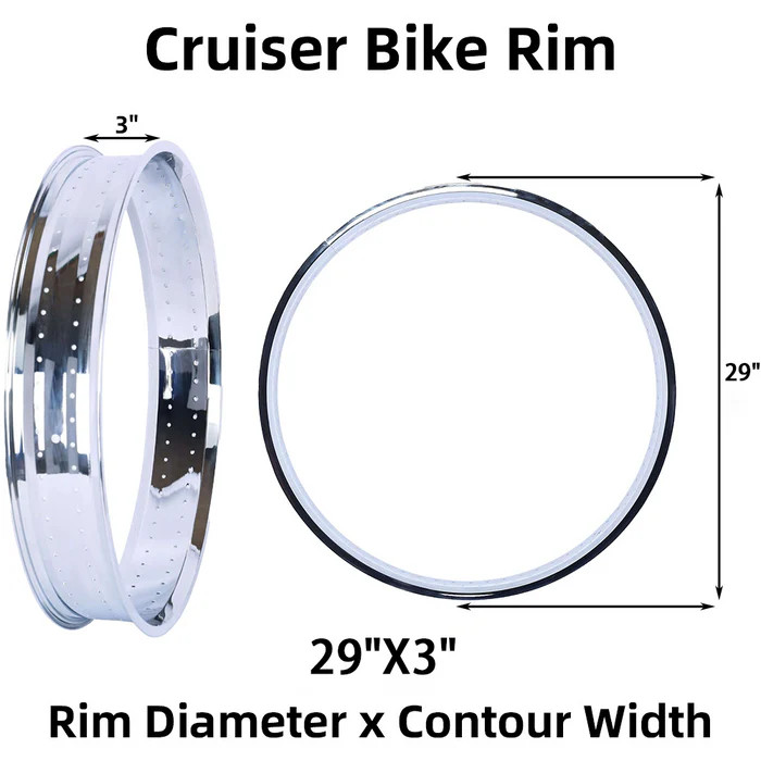 29 inch Bike Rim 3.0 Fat Tires 140 Holes 80mm For Cruiser Bicycle Chrome Alloy