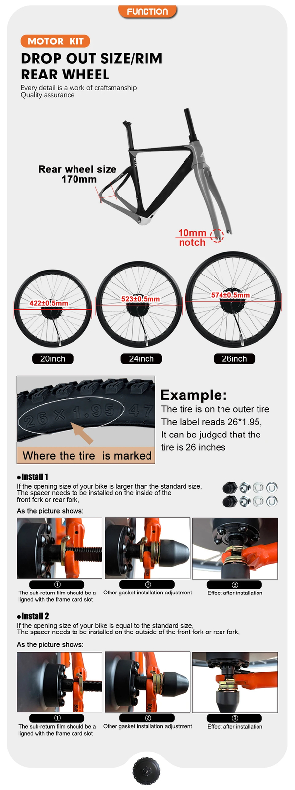 750W 20/24/26er Snow Ebike Fat Tire Rear Cassette Hub Motor Wheel Conversion Kit
