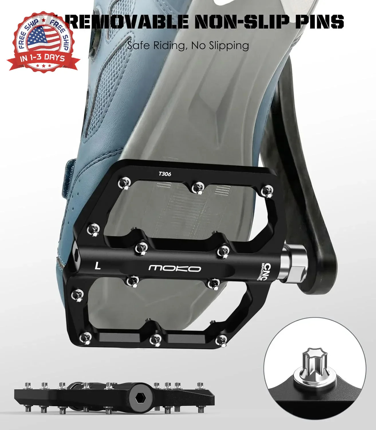 MoKo Mountain Bike & MTB Flat Pedals, Lightweight CNC Machined Aluminum Bicycle