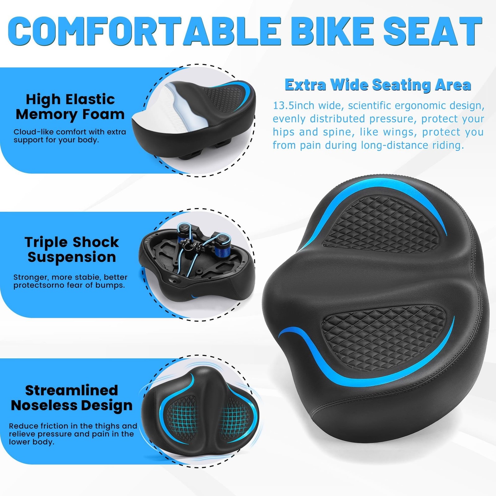 CDYWD New Noseless Bike Seat for Men Women Comfort, Extra Wide Soft Padded Bi…