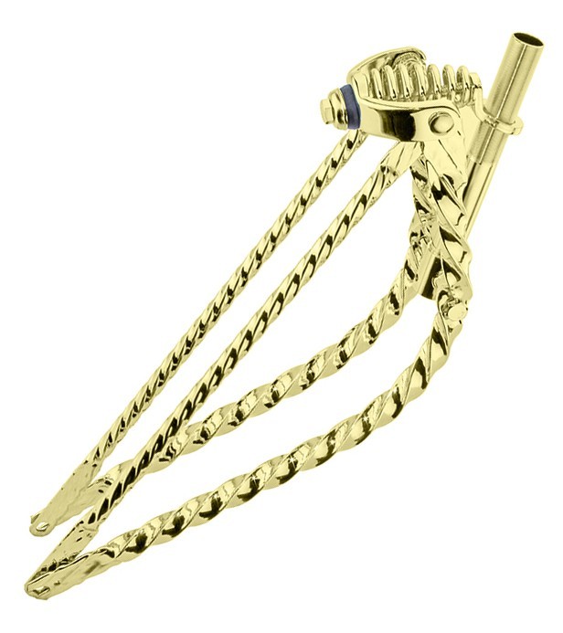 LOWRIDER Bicycle 24” Square Single Twist BENT Springer Fork 1” Threaded Gold.