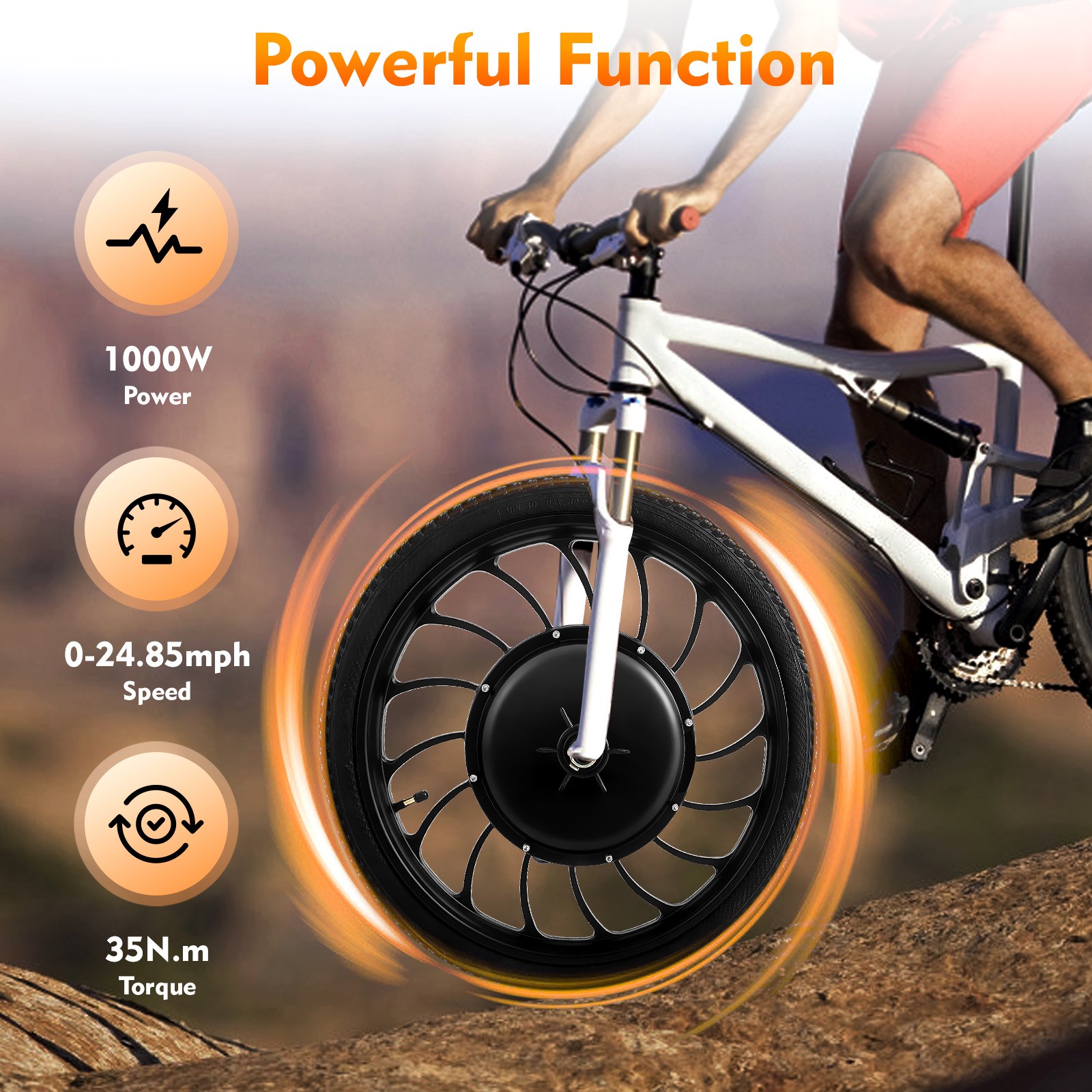 20″ E-bike Black Electric Front Wheel Brushless Gearless Hub Motor 1000W