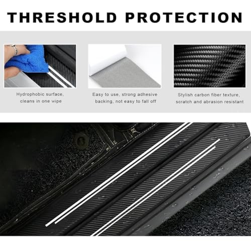 4 PCS Car Door Sill Protector, Anti-Scratch Carbon Fiber Leather Car Blue-4pcs