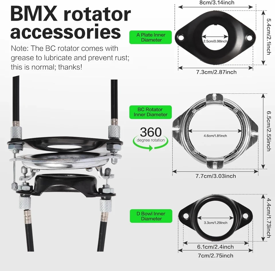 BMX Bike Gyro Brake Cables Front + Rear (Upper + Lower) with Spinner Rotor Full