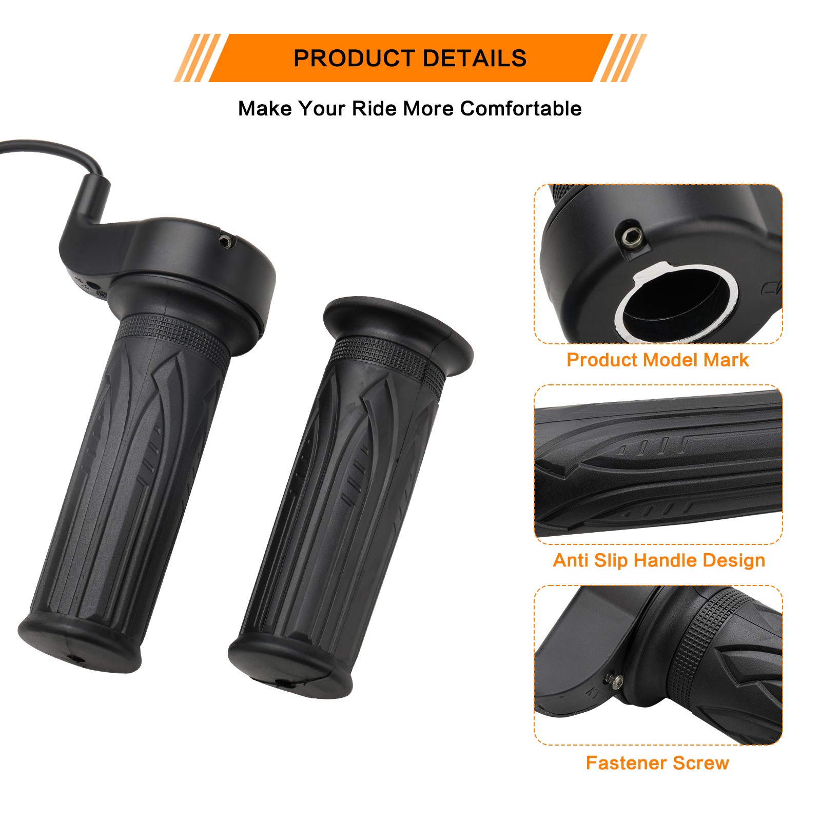 3 Pin Full Twist Throttle Handlebar Grip 12V-72V For Electric Bicycle Scooter