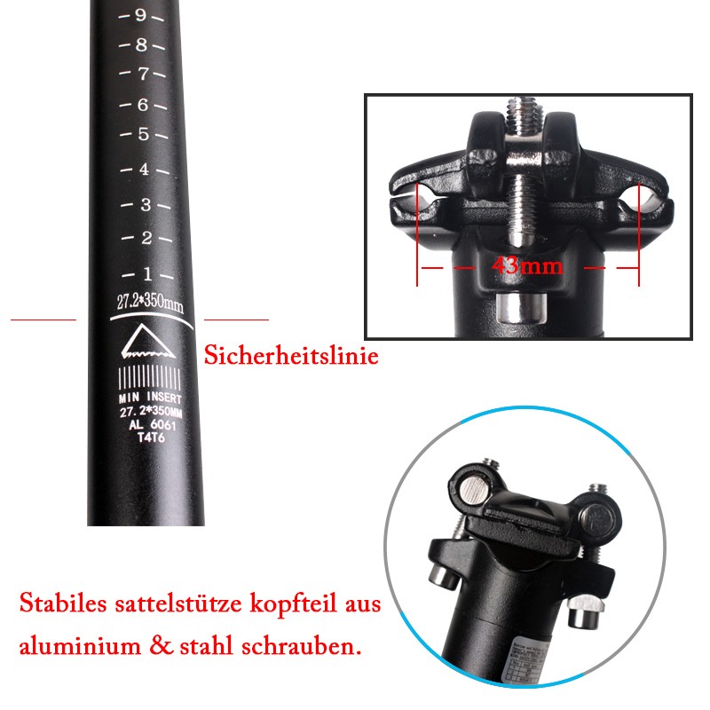 350/400mm Seatposts 27.2/30.8/31.6mm Carbon/Aluminum Road MTB Bicycle Seat Tube