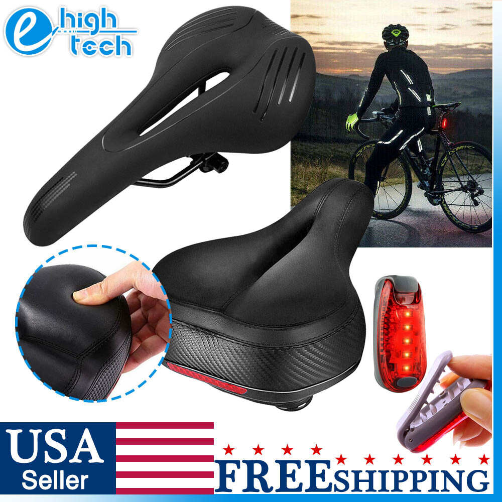 Bike Saddle Bicycle Seat Soft Pad Cushion & LED Tail Light Safety Warning Lamp