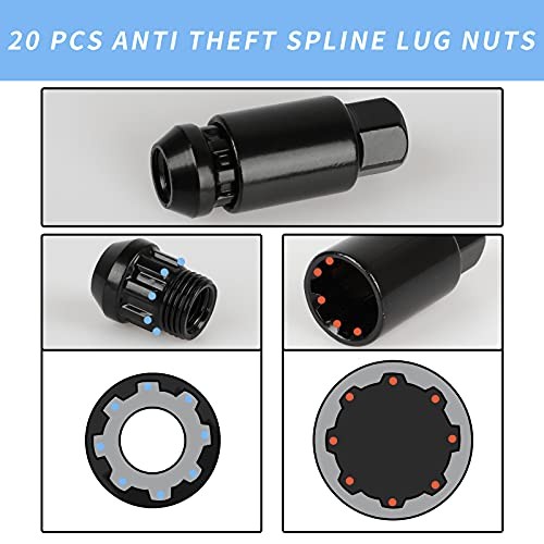20PCS Closed End Lug Nuts M12X1.5 Wheel Rims Lug Nuts +Socket () Black