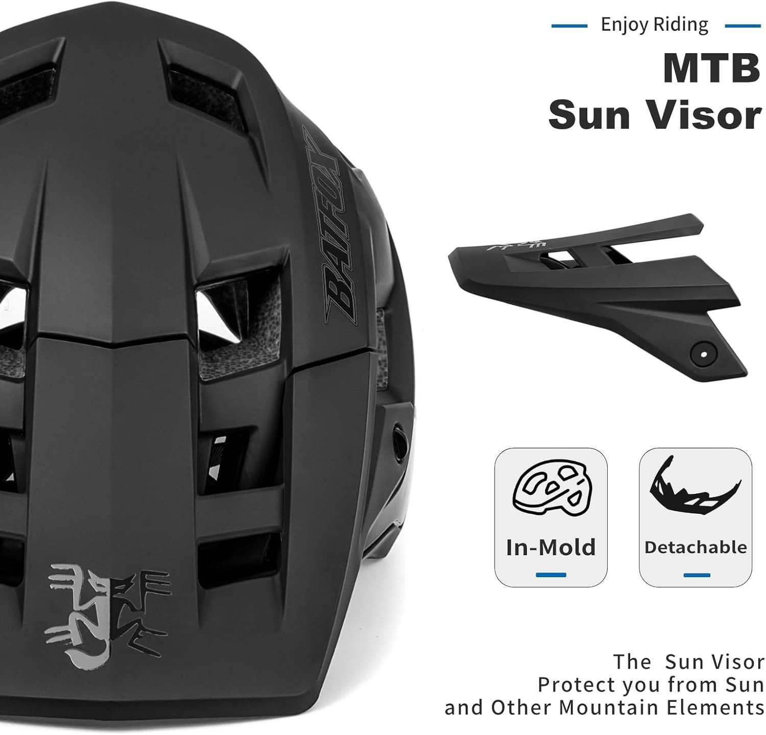 BATFOX LA303 Bike Helmet, Mountain Bike Helmets for Men & Women, L Black