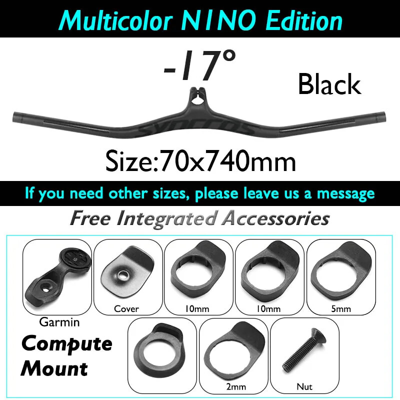 Carbon Fiber Mountain Bike Integrated Handlebar -8 -17 -25 Degree 660-740mm