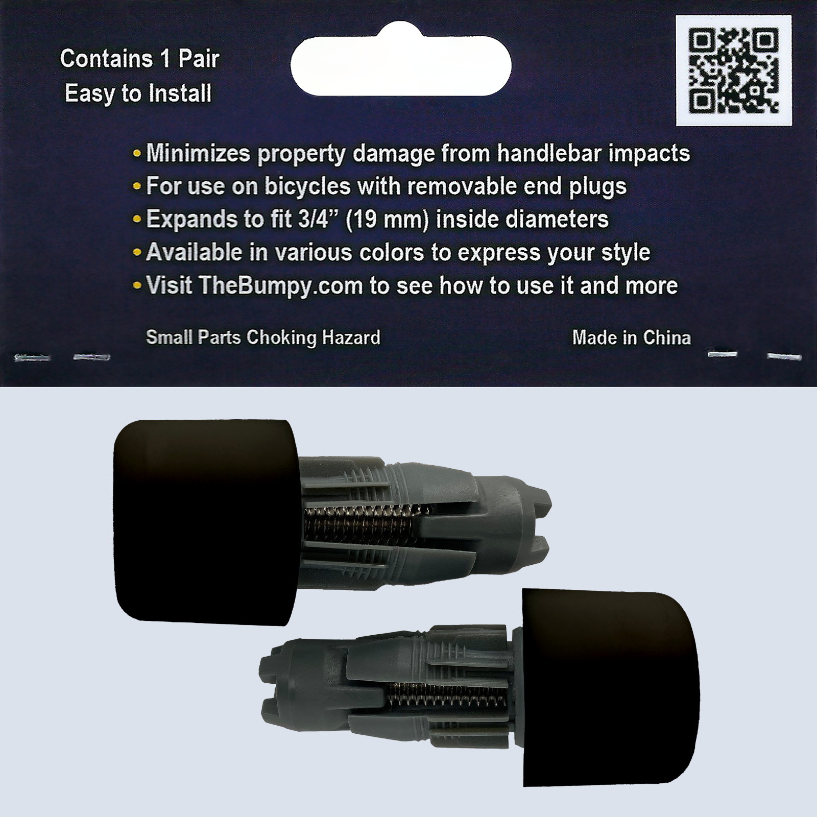 BUMPY END PLUG Bike Handlebar Soft Safe Secure Best Fit Grip Cap Black Pair