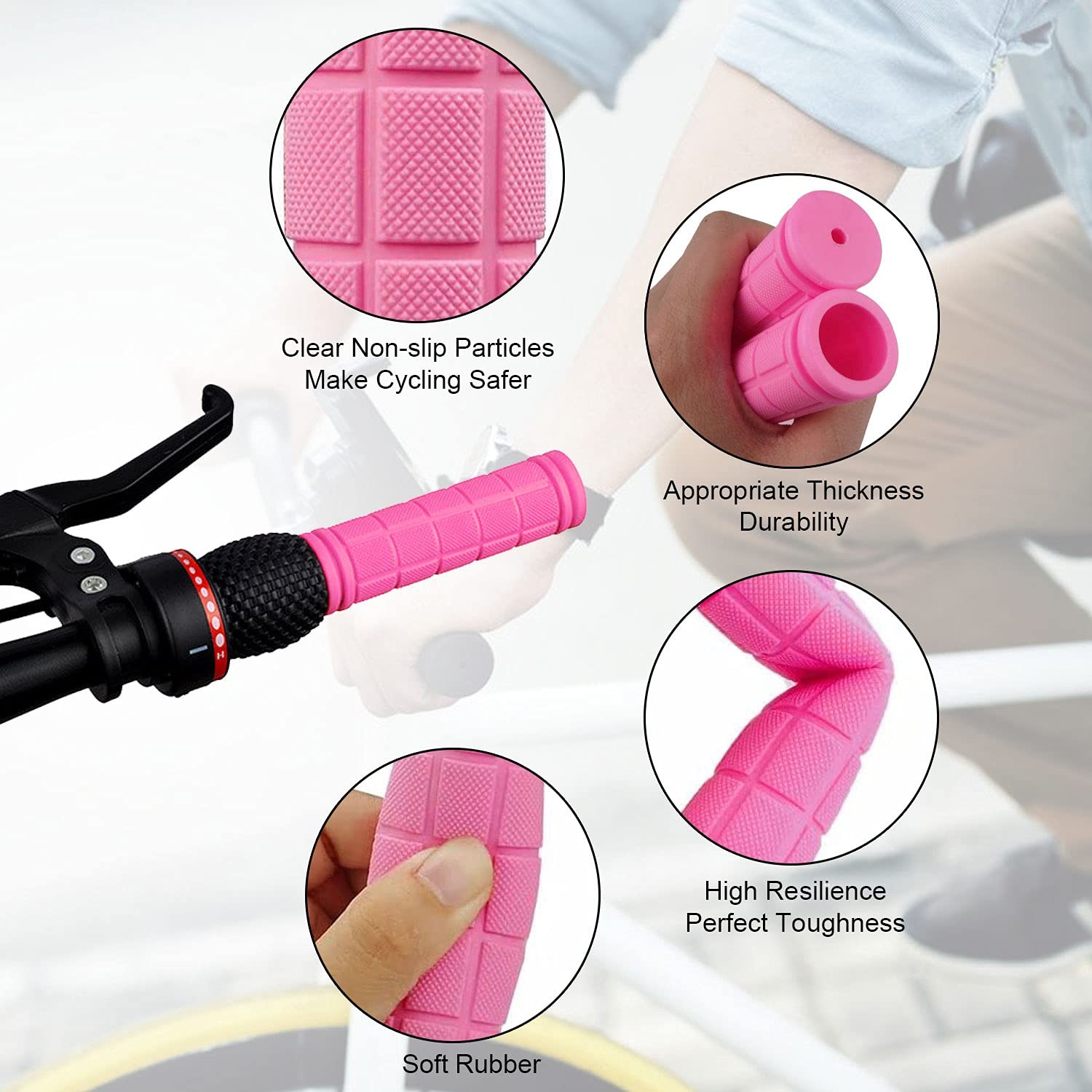 Bike Handle Grips with Tassel Streamers 4.7 inches x 0.87″, Pink &