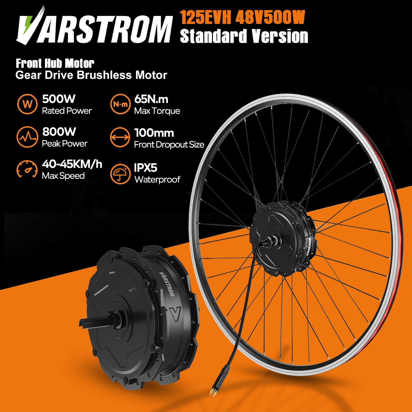 48V500W Varstrom Front Wheel Hub Motor 20»26»27.5″700C EBike Conversion Kits