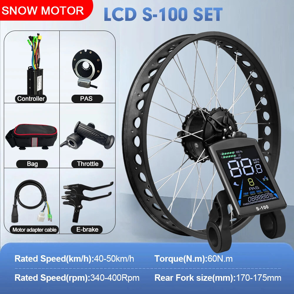 Snow Fat E-bike Conversion Kit 48V 750W Rear Hub Motor Wheel Dropout 170-175mm