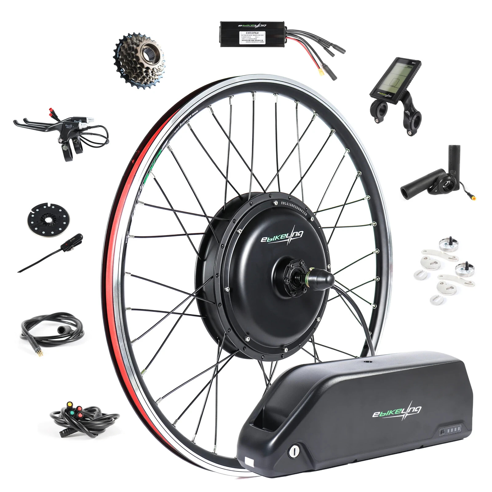 eBikeling Waterproof 1500W Direct Drive Rear E-bike Conversion Kit with Battery