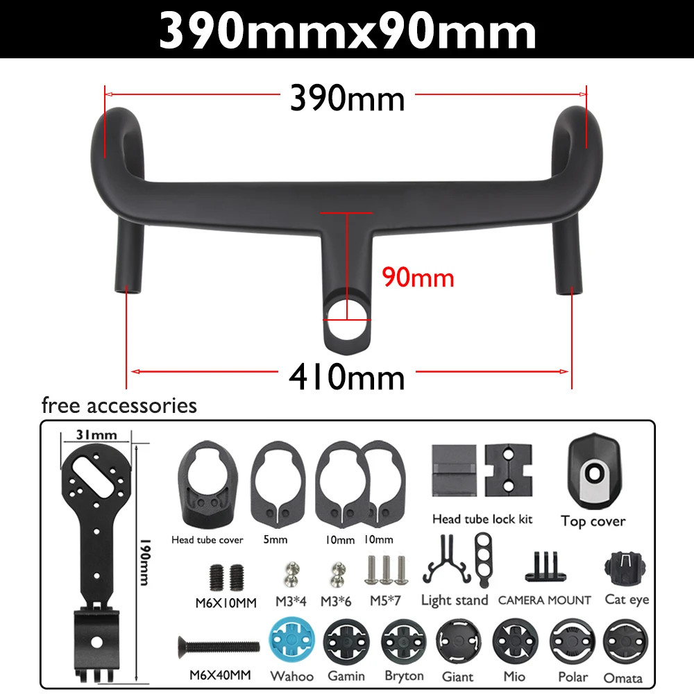 Carbon Fiber Road Bike Integrated Handlebar 370-430mm with Computer Mount