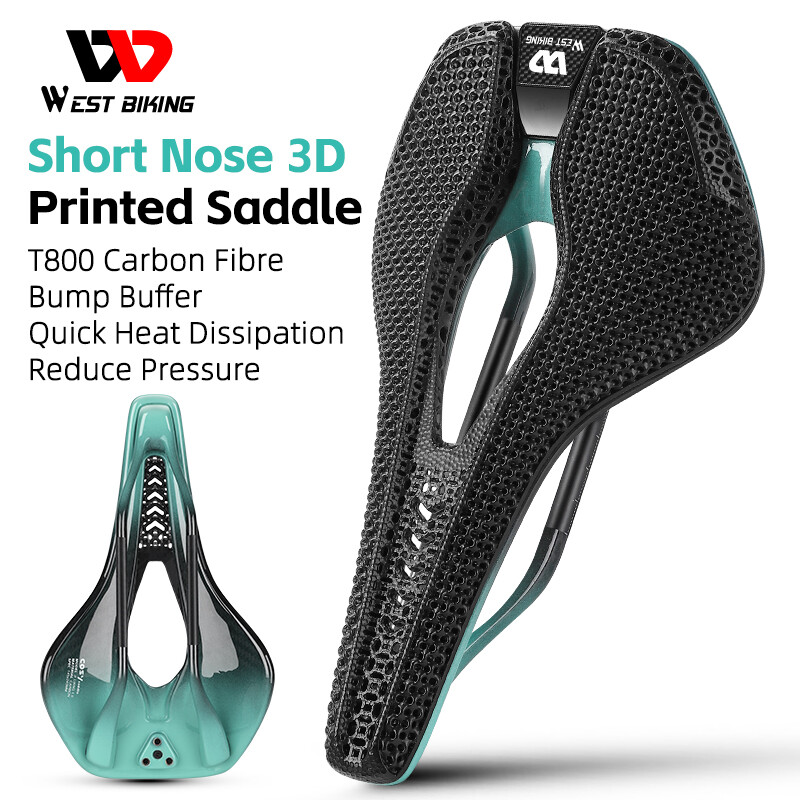 WEST BIKING 3D Printed Carbon Fibre Bicycle Saddle Short Nose Racing Bike Saddle