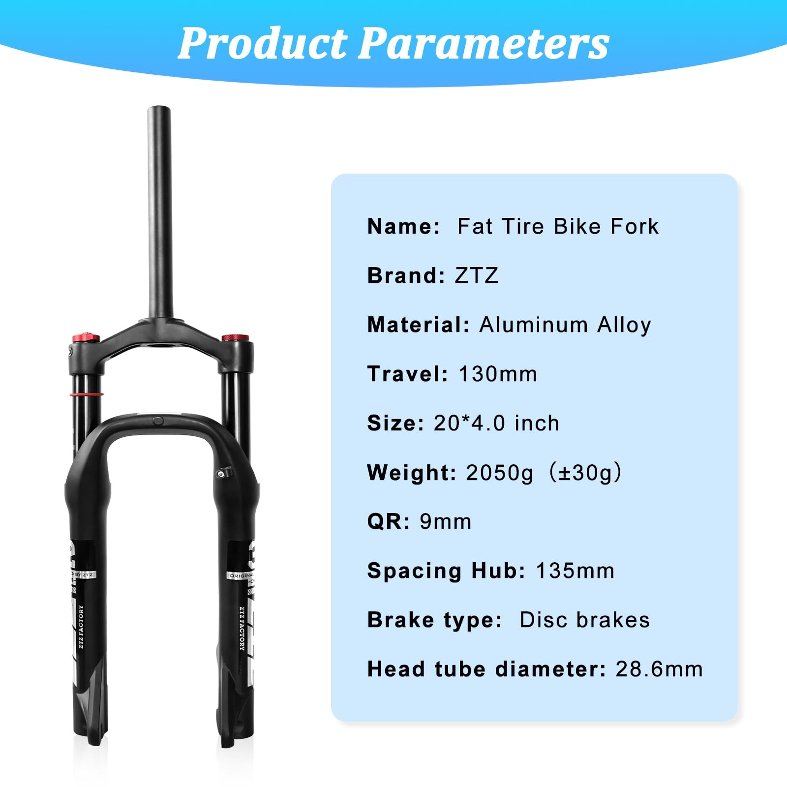ZTZ 20 * 4.0 inch Fat Air Suspension Fork – 130mm Travel, 135mm Spacing Hub, 9mm