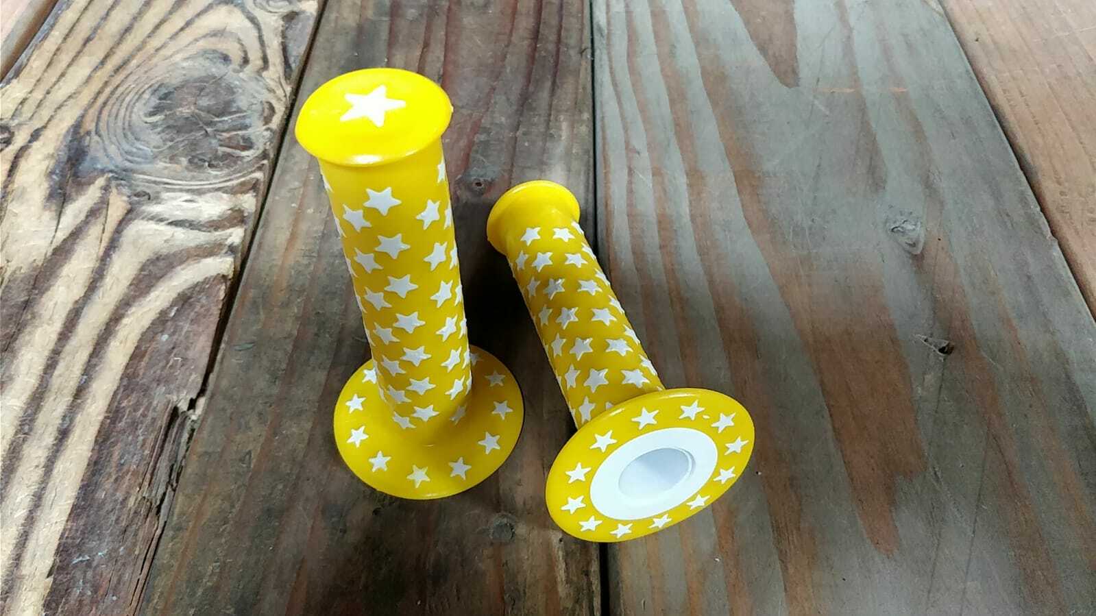 Yellow & White Star Rubber Handlebar Grips Mountain Fixi Track BMX Bike Bicycle
