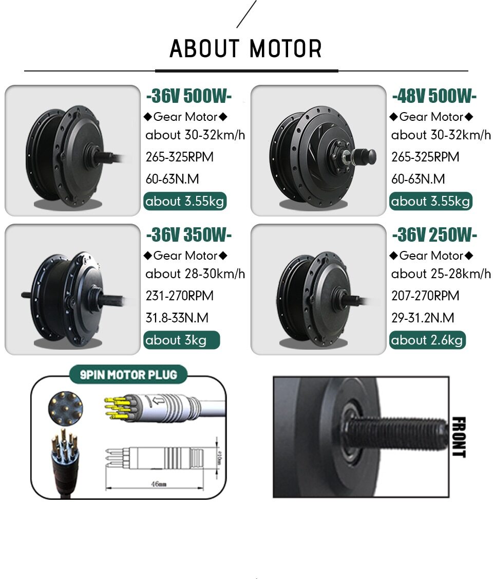 250W 350W 500W Electric Bike Brushless Gear Front Motor Wheel Conversion Kit